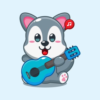 Kurt gitar karikatürü vektör çizimi yapıyor. 