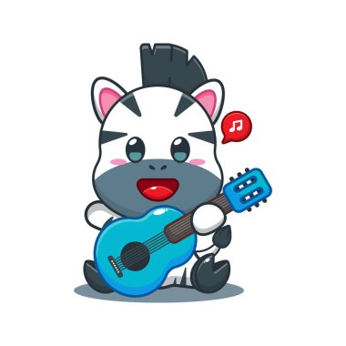Zebra gitar karikatürü vektör çizimi yapıyor. 