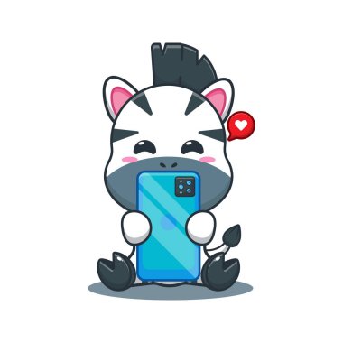 Telefon karikatürü vektör illüstrasyonlu Zebra. 