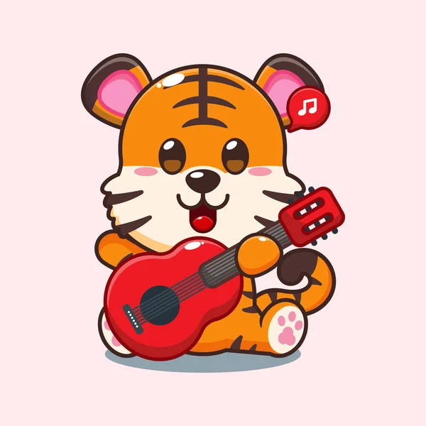 Tigre Tocando Guitarra Desenho Animado Ilustração Vetorial — Vetor de Stock