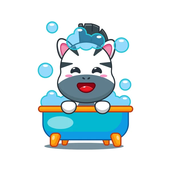 Zebra Taking Bubble Bath Bathtub Cartoon Vector Illustration — Stock Vector