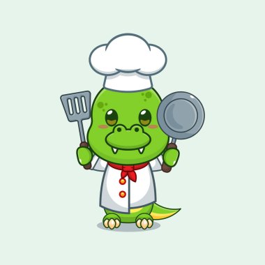 Şef dino karikatür vektör çizimi. 