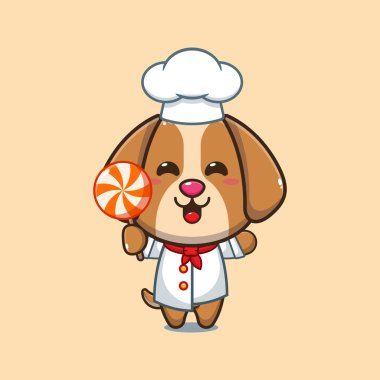 Şef köpek çizgi film vektörü elinde şeker tutuyor.. 