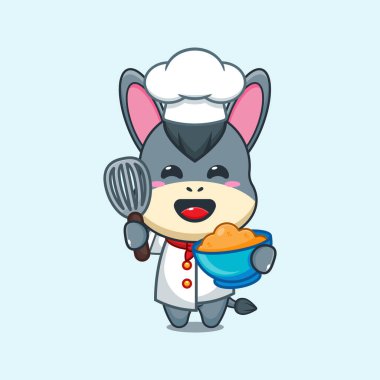 Pasta hamurlu şef eşek çizgi film vektörü. 