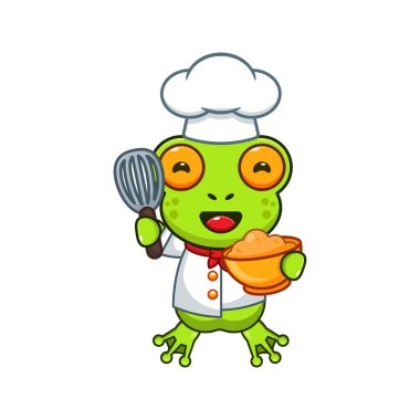 Pasta hamurlu şef kurbağa çizgi film vektörü. 