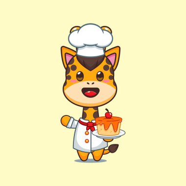 Şef zürafa, pastalı çizgi film vektörü. 