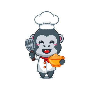 Şef goril çizgi film vektörü pasta hamurlu. 