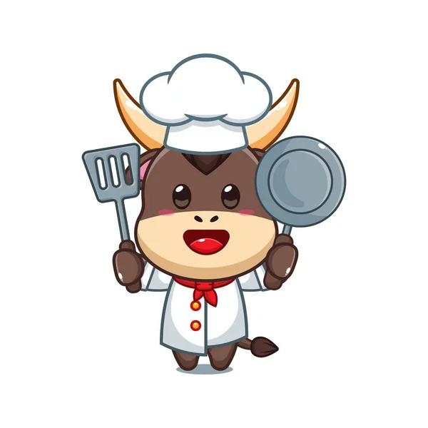 Chef Touro Cartoon Vetor Ilustração — Vetor de Stock