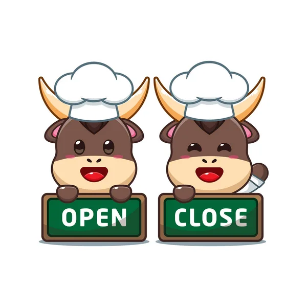 Chef Bull Wektor Kreskówki Otwartym Zamkniętym Pokładzie — Wektor stockowy