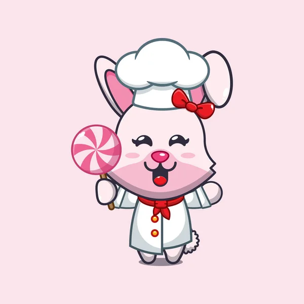 Chef Bunny Cartoon Vector Holding Candy — Stock Vector