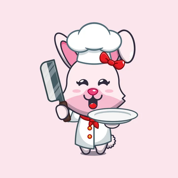 Chef Lapin Dessin Animé Vecteur Avec Couteau Assiette — Image vectorielle