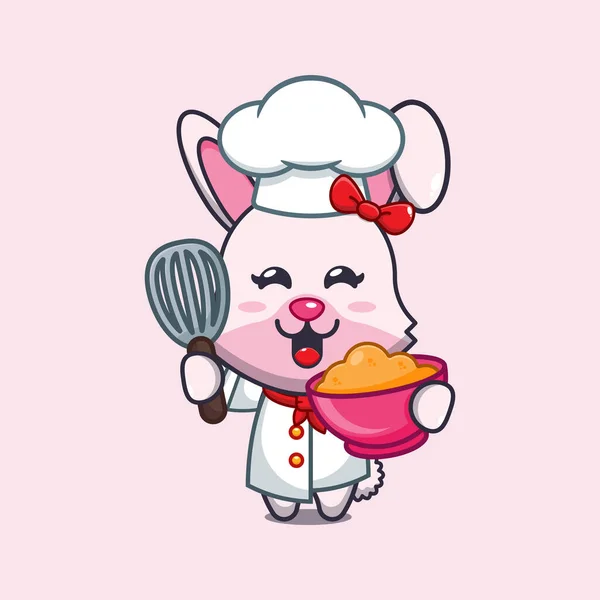 Chef Coniglietto Vettore Cartone Animato Con Pasta Torta — Vettoriale Stock