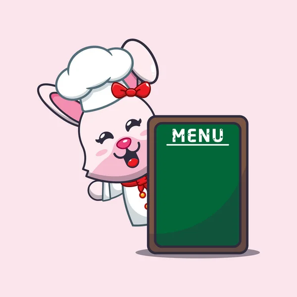 Chef Vettore Coniglietto Cartone Animato Con Scheda Menu — Vettoriale Stock