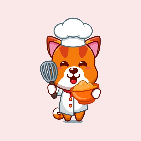 Chef Γάτα Φορέα Κινουμένων Σχεδίων Ζύμη Κέικ — Διανυσματικό Αρχείο