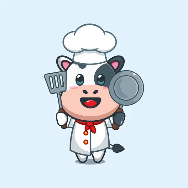 Chef Vaca Ilustración Vector Dibujos Animados — Vector de stock