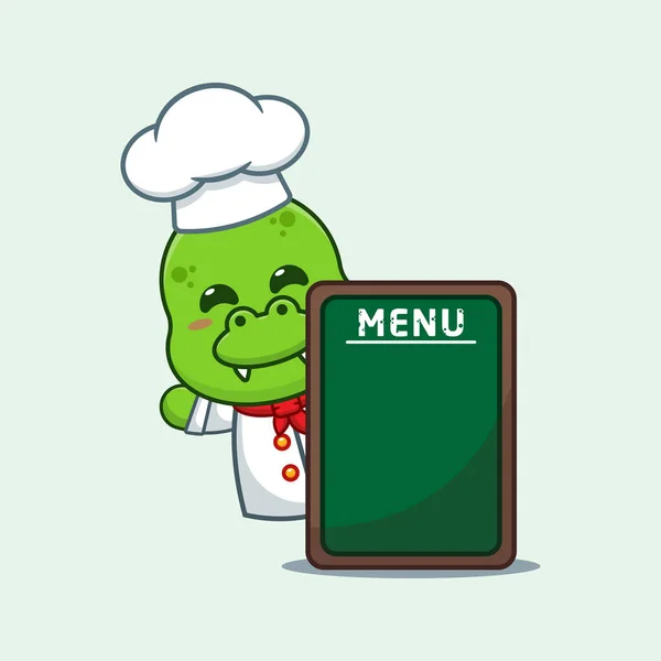 Chef Dino Cartoon Vektor Mit Menü Board — Stockvektor
