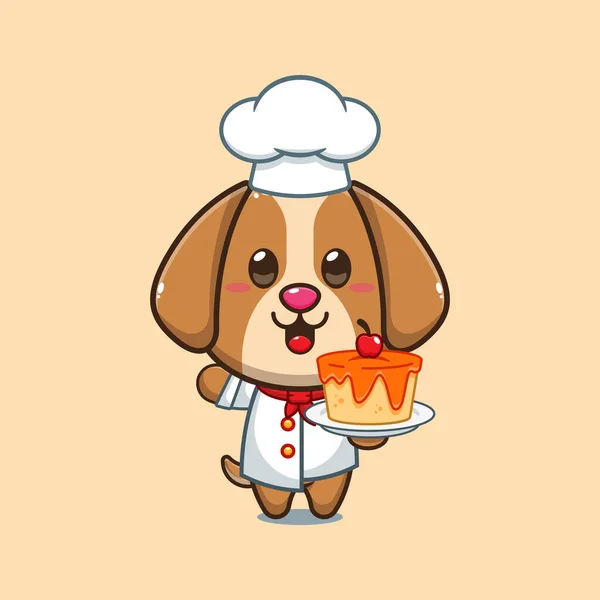 Chef Hund Cartoon Vektor Mit Kuchen — Stockvektor