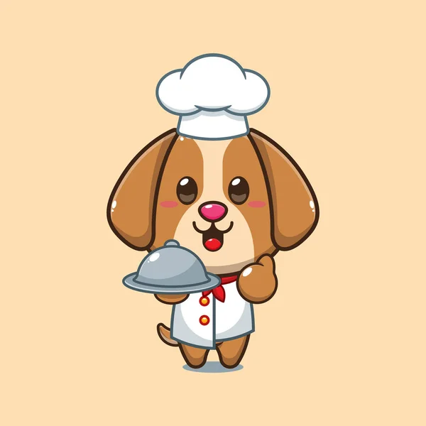 Chef Hond Cartoon Vector Met Schotel — Stockvector
