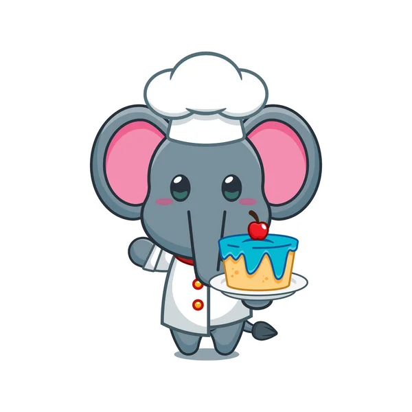 Chef Elefante Desenho Animado Vetor Com Bolo — Vetor de Stock