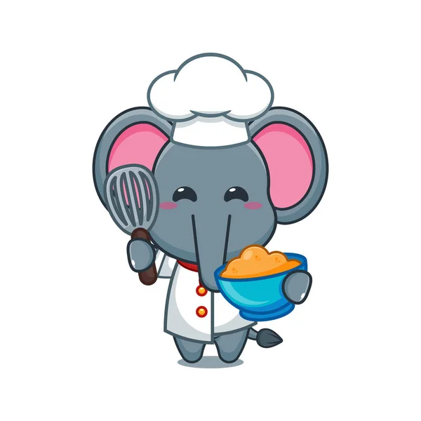 Chef Ελέφαντα Διάνυσμα Κινουμένων Σχεδίων Ζύμη Κέικ — Διανυσματικό Αρχείο