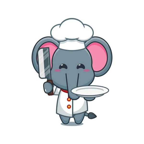 Chef Elefante Desenho Animado Vetor Com Faca Placa —  Vetores de Stock