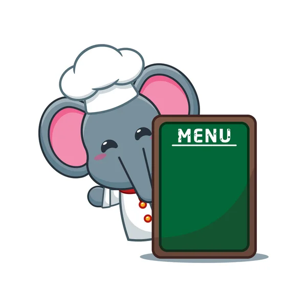 Chef Elefant Tecknad Vektor Med Menytavla — Stock vektor