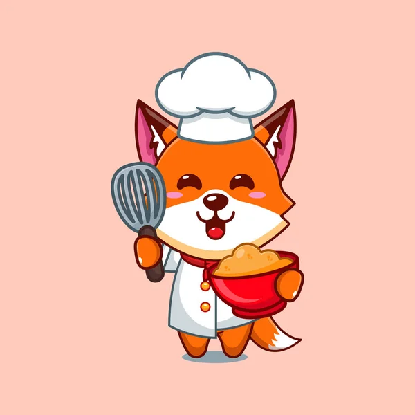 Chef Fox Vector Cartoon Com Massa Bolo —  Vetores de Stock