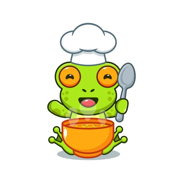 Chef Rana Vector Dibujos Animados Con Sopa — Vector de stock