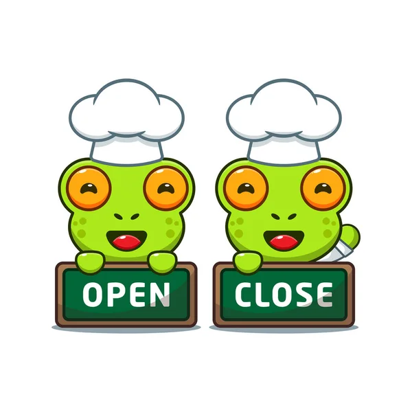 Chef Frog Cartoon Vector Open Close Board — Stock Vector