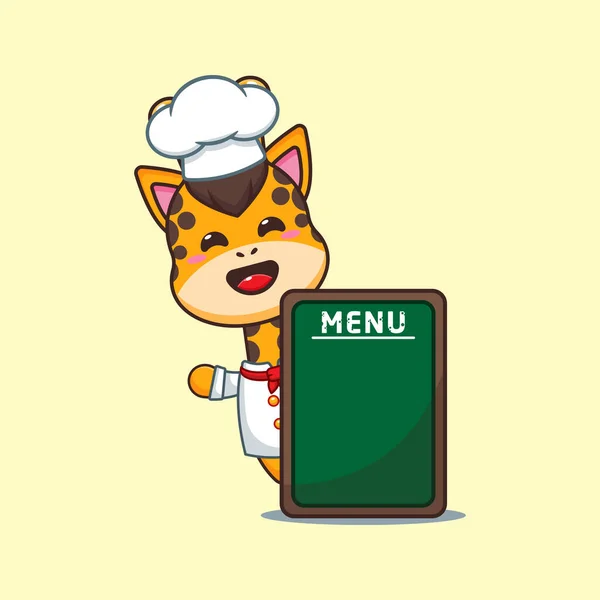 Chef Girafa Vetor Desenhos Animados Com Placa Menu — Vetor de Stock