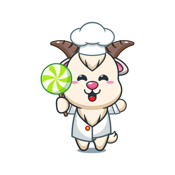 Chef Kok Geit Cartoon Vector Met Snoep — Stockvector