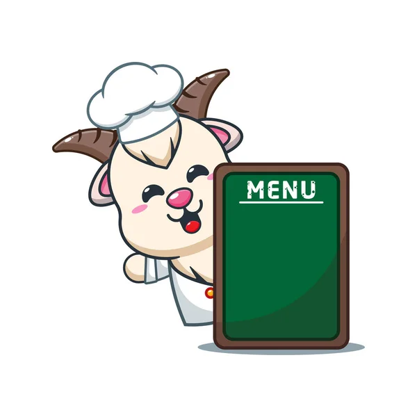 Vetor Desenho Animado Cabra Chef Com Quadro Menu — Vetor de Stock
