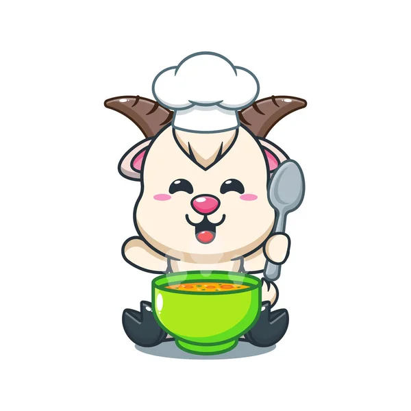 Chef Goat Cartoon Vector Soup — Stock Vector