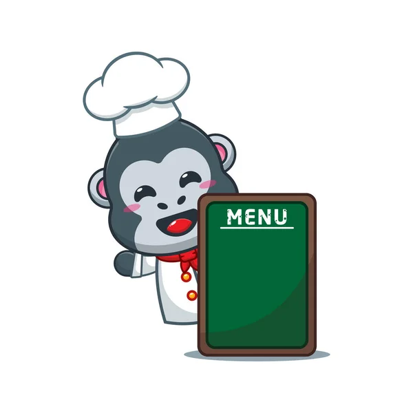 Chef Gorilla Cartoon Vector Menu Board — Stock Vector