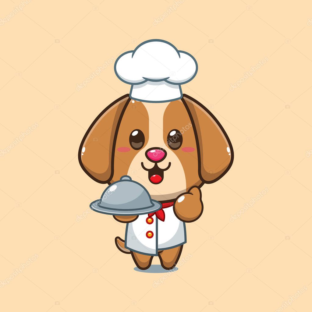 Chef dog cartoon vector with dish.