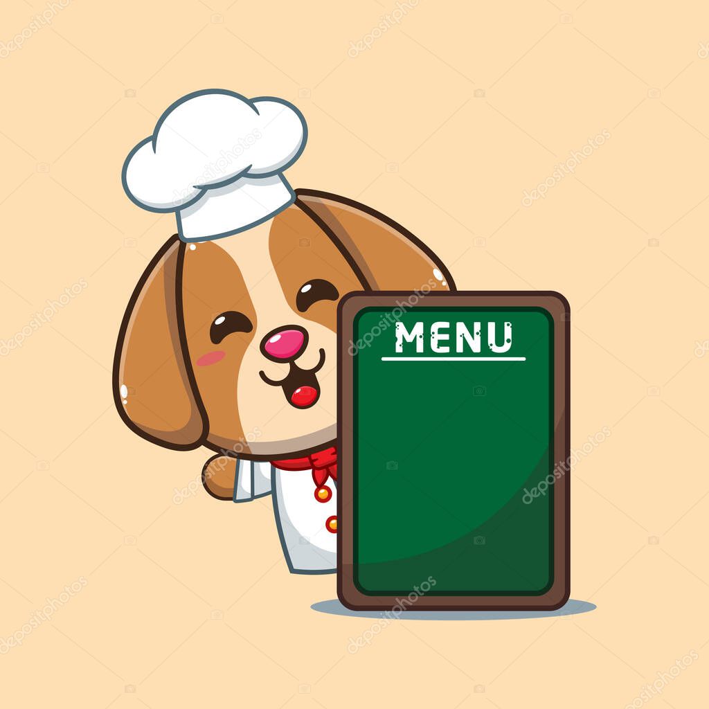 Chef dog cartoon vector with menu board.