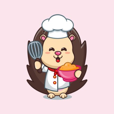 Pasta hamurlu Kirpi Şef çizgi film vektörü. 