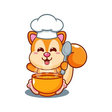 Şef sincap karikatür vektörü çorbalı.. 