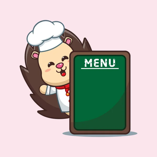Chef Hedgehog Cartoon Vector Menu Board — Stock Vector