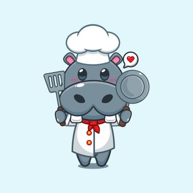 Şef hipopotam karikatür vektör çizimi. 