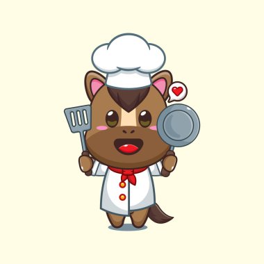 Şef At Çizgi Filmi Vektör Çizimi. 