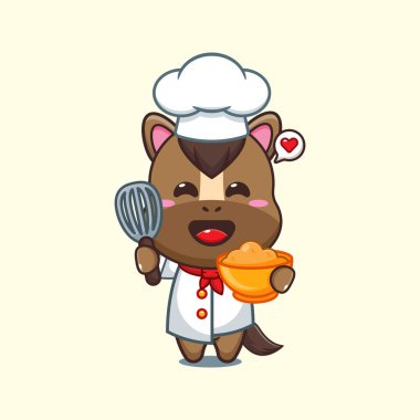 Pasta hamurlu şef at çizgi film vektörü. 