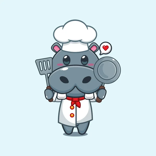 Chef Hippo Dessin Animé Vecteur Illustration — Image vectorielle
