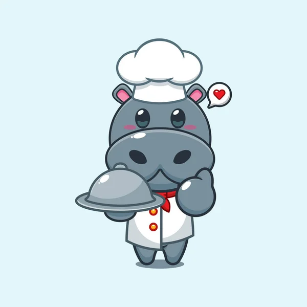 Chef Hippo Vecteur Dessin Animé Avec Plat — Image vectorielle