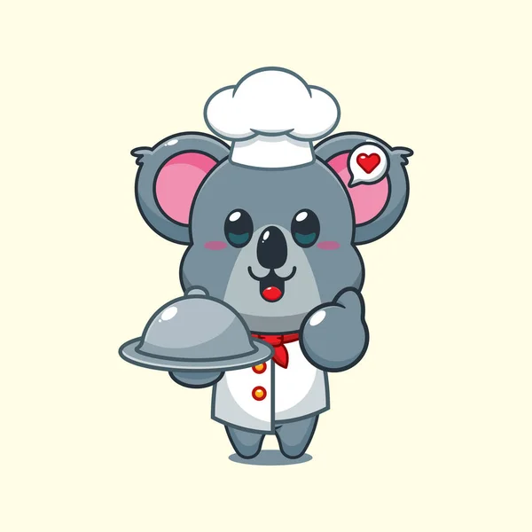 Chef Koala Vettore Cartone Animato Con Piatto — Vettoriale Stock