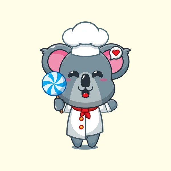 Chef Koala Cartoon Vector Met Snoep — Stockvector