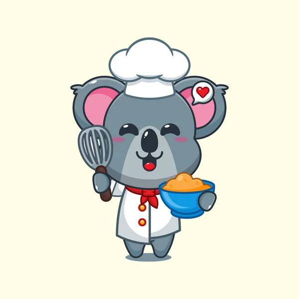 Chef Koala Vettore Del Fumetto Con Pasta Torta — Vettoriale Stock