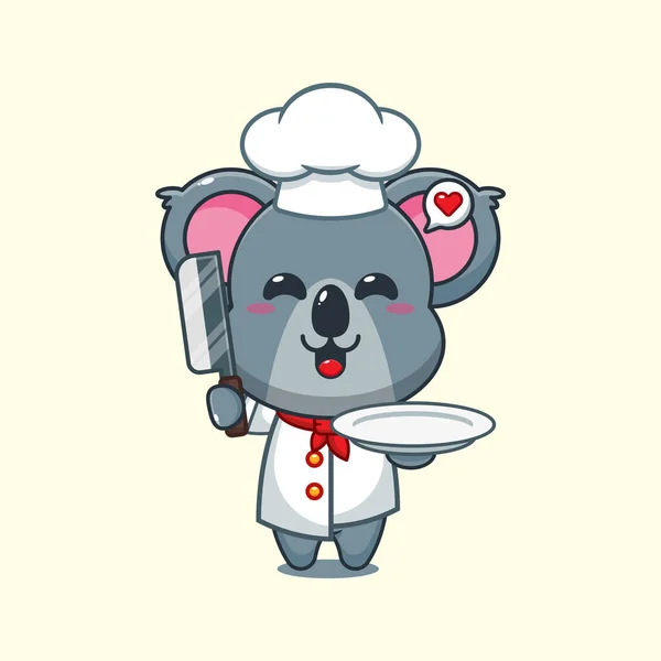 Chef Koala Vecteur Dessin Animé Avec Couteau Assiette — Image vectorielle