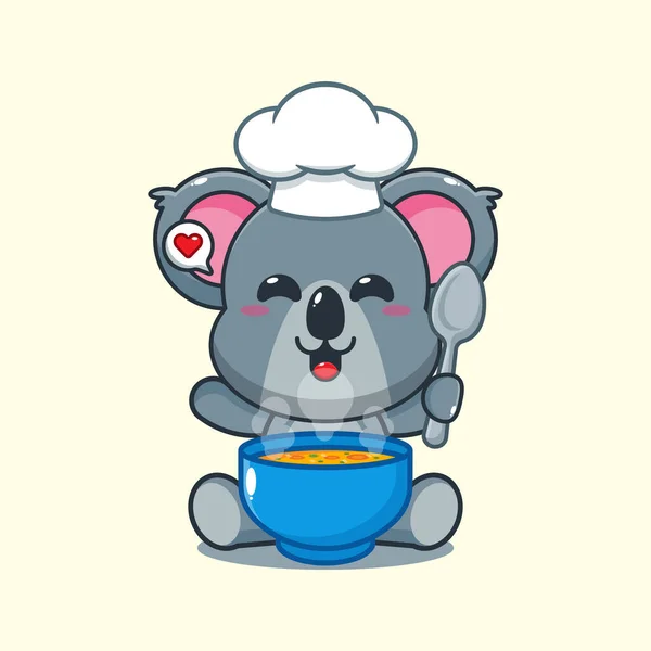 Chef Koala Vector Dibujos Animados Con Sopa — Archivo Imágenes Vectoriales
