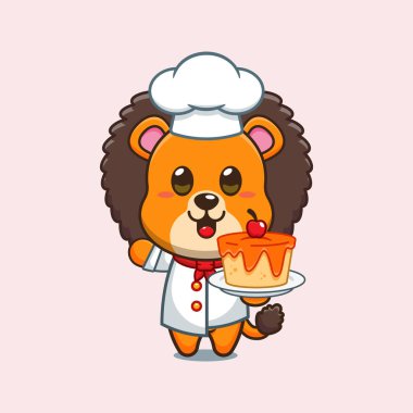 Şef aslan pastalı çizgi film vektörü. 